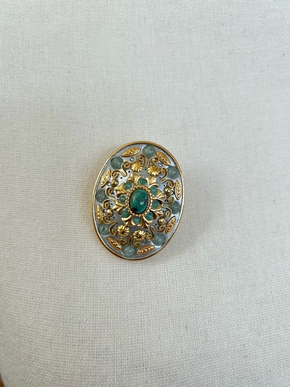 Michal Golan Gold Toned & Green Stone 1.5 inch Brooch